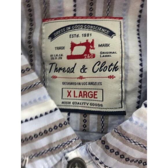 Thread & Cloth Shirt Mens Size XL Button Front Blue Stripe Casual TWS7161 $42 - Picture 3 of 5